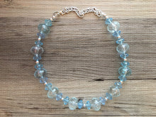 Load image into Gallery viewer, Baby Blue Single Strand Statement Necklace, Chunky Blue Oval Beaded Bib Jewelry, blue jewelry, light blue jewlery necklace silver