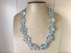 Baby Blue Single Strand Statement Necklace, Chunky Blue Oval Beaded Bib Jewelry, blue jewelry, light blue jewlery necklace silver