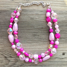 Load image into Gallery viewer, Hot Pink Statement jewelry, Chunky Beaded Necklace, pink Jewelry, magenta pink Blush pink beaded necklace, pink dress pearl wedding