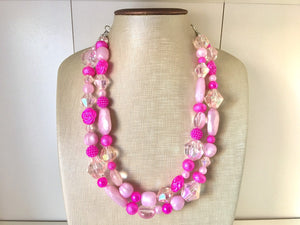 Hot Pink Statement jewelry, Chunky Beaded Necklace, pink Jewelry, magenta pink Blush pink beaded necklace, pink dress pearl wedding