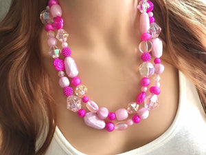 Hot Pink Statement jewelry, Chunky Beaded Necklace, pink Jewelry, magenta pink Blush pink beaded necklace, pink dress pearl wedding