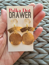 Load image into Gallery viewer, Gold statement earrings, Geometric bead Statement acrylic fall colors jewelry gold necklace chunky drop hook earrings, hammered