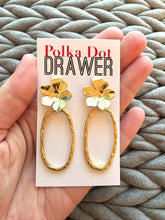 Load image into Gallery viewer, Gold statement earrings, Geometric bead Statement jewelry gold necklace chunky drop hook earrings, hammered Ovals floral flowers