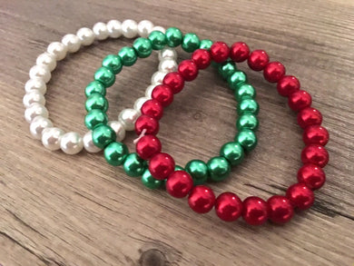 Christmas Bracelet Set, Red Green White Holiday Jewelry, Christmas Jewelry, Red Green Jewelry, Christmas Gift Christmas Present