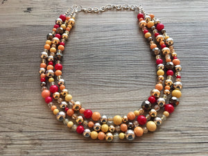 Metallic Harvest Statement Necklace, fall colors Mustard Gold Necklace, Triple Strand Statement necklace, vintage gold necklace, chunky