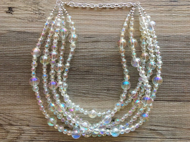 Prism Bubble Extra Chunky Clear Statement Necklace and earrings set, large lucite resin big bead acetate acrylic necklace, rainbow bubblegum