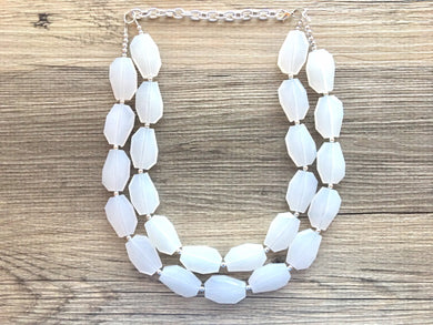 White Beaded Statement Necklace, Bridesmaid Chunky Necklace, Everyday Casual Affordable Jewelry, white bib acrylic silver