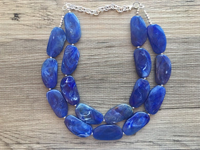 Big Bead Dark Blue Necklace - Double Strand Statement Jewelry - Royal Navy Chunky bib bridesmaid or everyday bubble jewelry