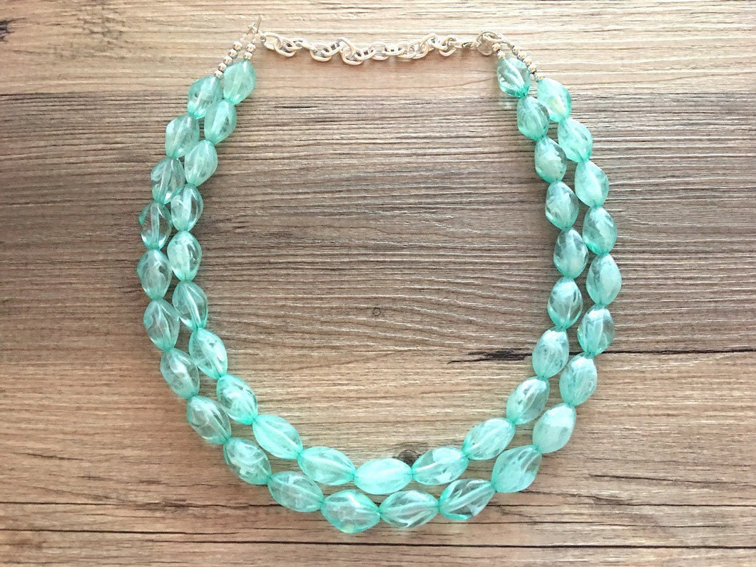 Mint Statement Necklace, Double Strand Chunky Beaded Necklace, Mint Green Jewelry, Spring Jewelry green Necklace, mint green beaded necklace
