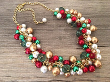 Load image into Gallery viewer, Christmas Necklace, Red, Gold Green and White Holiday Jewelry, Christmas Jewelry, Red Green Jewelry, Christmas Gift Christmas Present