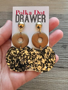 Golden Confetti Graduated earrings, round circle earrings, tortoise jewelry, gold acetate earring, geometric statement round circle