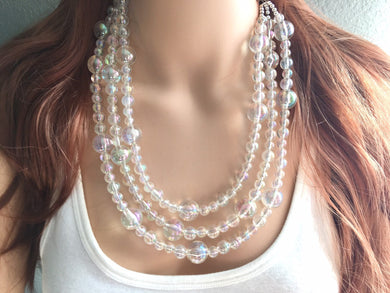 Prism Bubble Extra Chunky Clear Statement Necklace and earrings set, large lucite resin big bead acetate acrylic necklace, rainbow bubblegum