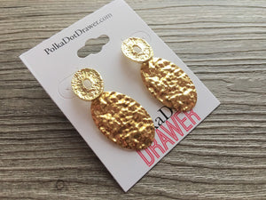 Gold Hammered earrings, oval earrings, tortoise jewelry, gold geometric earrings pierced dangle drop Statement gold metal brass