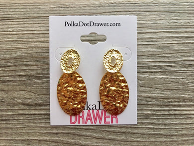 Gold Hammered earrings, oval earrings, tortoise jewelry, gold geometric earrings pierced dangle drop Statement gold metal brass