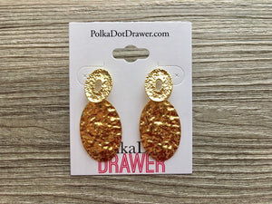 Gold Hammered earrings, oval earrings, tortoise jewelry, gold geometric earrings pierced dangle drop Statement gold metal brass