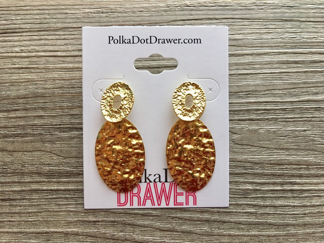 Gold Hammered earrings, oval earrings, tortoise jewelry, gold geometric earrings pierced dangle drop Statement gold metal brass