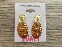 Load image into Gallery viewer, Gold Hammered earrings, oval earrings, tortoise jewelry, gold geometric earrings pierced dangle drop Statement gold metal brass