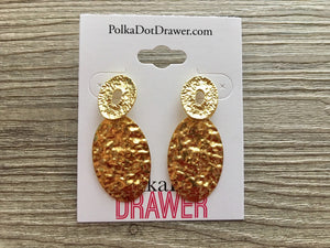 Gold Hammered earrings, oval earrings, tortoise jewelry, gold geometric earrings pierced dangle drop Statement gold metal brass