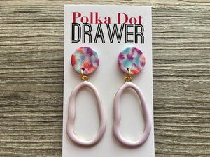 Lavender Tie Dye earrings, brass jewelry, gold geometric earrings pierced dangle drop Statement gold metal brass