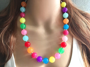 Rainbow Beaded 1 Strand Necklace, Colorful Jewelry, Chunky statement necklace, jelly bean necklace, rainbow jewelry, rainbow baby confetti