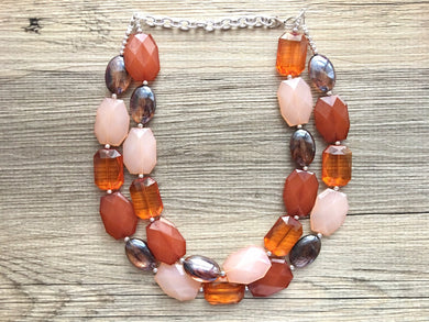Chunky Neutral Statement Necklace, bib beaded jewelry, neutral jewelry, tan brown necklace, beaded jewelry, champagne necklace