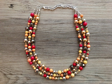 Metallic Harvest Statement Necklace, fall colors Mustard Gold Necklace, Triple Strand Statement necklace, vintage gold necklace, chunky