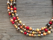 Load image into Gallery viewer, Metallic Harvest Statement Necklace, fall colors Mustard Gold Necklace, Triple Strand Statement necklace, vintage gold necklace, chunky