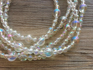 Long XL Prism Bubble Extra Chunky Clear Statement Necklace and earrings set, large lucite resin big bead acetate acrylic necklace, rainbow