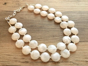 Double Layer White chunky statement necklace, bib jewelry cloudy white necklace, white jewelry, white beaded necklace, white bubble