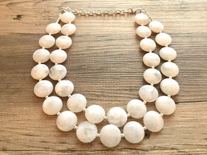 Double Layer White chunky statement necklace, bib jewelry cloudy white necklace, white jewelry, white beaded necklace, white bubble