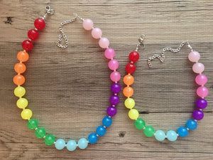 Mommy & Me Matching Rainbow Beaded Necklace, Colorful Jewelry, Chunky statement necklace, rainbow jewelry, rainbow baby