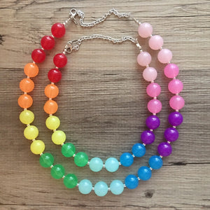 Mommy & Me Matching Rainbow Beaded Necklace, Colorful Jewelry, Chunky statement necklace, rainbow jewelry, rainbow baby