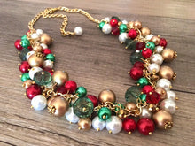 Load image into Gallery viewer, Christmas Necklace, Red, Gold Green and White Holiday Jewelry, Christmas Jewelry, Red Green Jewelry, Christmas Gift Christmas Present