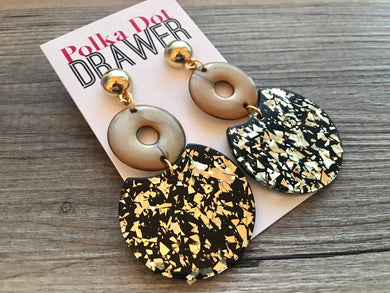 Golden Confetti Graduated earrings, round circle earrings, tortoise jewelry, gold acetate earring, geometric statement round circle