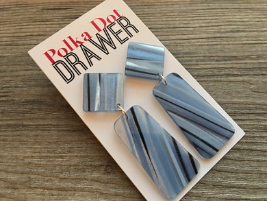 Soft Blue Striped Statement Earrings, Blue drop Earrings, Pencil jewelry earrings metal geometric, dangle large earrings light blue