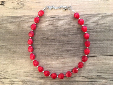 Bright Red Single Strand Big Beaded Statement Necklace, red beaded necklace, red bridesmaid necklace jewelry, red drop earrings