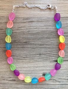 Rainbow Beaded 1 Strand Necklace, Colorful Jewelry, Chunky statement necklace, jelly bean necklace, rainbow jewelry, rainbow baby confetti