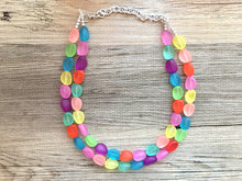 Load image into Gallery viewer, Rainbow Beaded 2 Strand Necklace, Colorful Jewelry, Chunky statement necklace, jelly bean necklace, rainbow jewelry, rainbow baby confetti