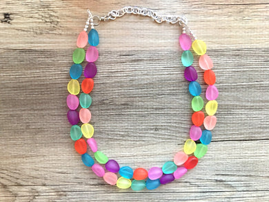 Rainbow Beaded 2 Strand Necklace, Colorful Jewelry, Chunky statement necklace, jelly bean necklace, rainbow jewelry, rainbow baby confetti