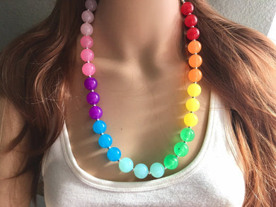 Rainbow Beaded 1 Strand Necklace, Colorful Jewelry, Chunky statement necklace, jelly bean necklace, rainbow jewelry, rainbow baby confetti