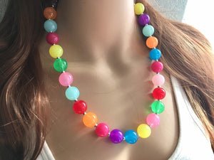 Rainbow Beaded 1 Strand Necklace, Colorful Jewelry, Chunky statement necklace, jelly bean necklace, rainbow jewelry, rainbow baby confetti