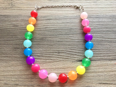 Rainbow Beaded 1 Strand Necklace, Colorful Jewelry, Chunky statement necklace, jelly bean necklace, rainbow jewelry, rainbow baby confetti