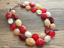 Load image into Gallery viewer, Paris Cafe Statement Necklace, chunky bib beaded jewelry, neutral jewelry, red tan champagne necklace, beaded acrylic jewelry