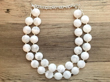 Load image into Gallery viewer, Double Layer White chunky statement necklace, bib jewelry cloudy white necklace, white jewelry, white beaded necklace, white bubble