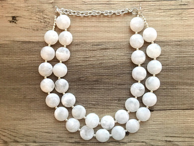 Double Layer White chunky statement necklace, bib jewelry cloudy white necklace, white jewelry, white beaded necklace, white bubble
