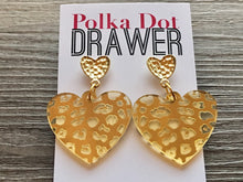 Load image into Gallery viewer, Gold Animal Print Heart Acrylic statement earrings, Geometric bead Statement acetate colorful jewelry leopard drop hook earrings