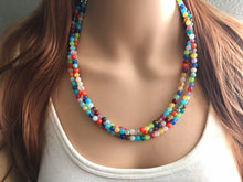 Load image into Gallery viewer, Triple Rainbow Beaded Necklace, Colorful Jewelry, Chunky statement necklace, beaded necklace, rainbow jewelry, rainbow baby confetti