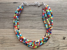 Load image into Gallery viewer, Five strand Rainbow Beaded Necklace, Colorful Jewelry, Chunky statement necklace, beaded necklace, rainbow jewelry, rainbow baby confetti