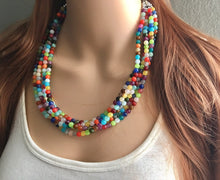 Load image into Gallery viewer, Five strand Rainbow Beaded Necklace, Colorful Jewelry, Chunky statement necklace, beaded necklace, rainbow jewelry, rainbow baby confetti