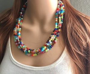 Five strand Rainbow Beaded Necklace, Colorful Jewelry, Chunky statement necklace, beaded necklace, rainbow jewelry, rainbow baby confetti